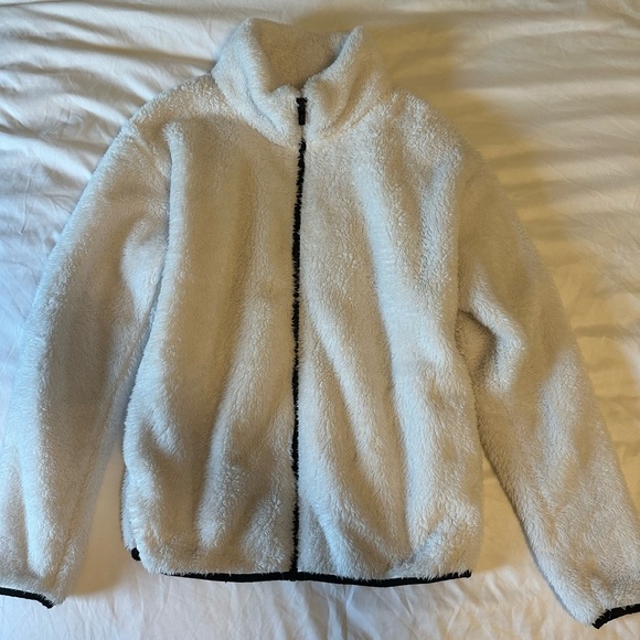 PINK Victoria's Secret Tops - White PINK brand fuzzy oversized zip up hoodie size medium